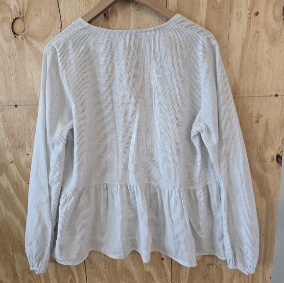 Calligraphie Blouse Sz M Linen Blend Women's Light Gray V-Neck Long Sleeve - Picture 13 of 13